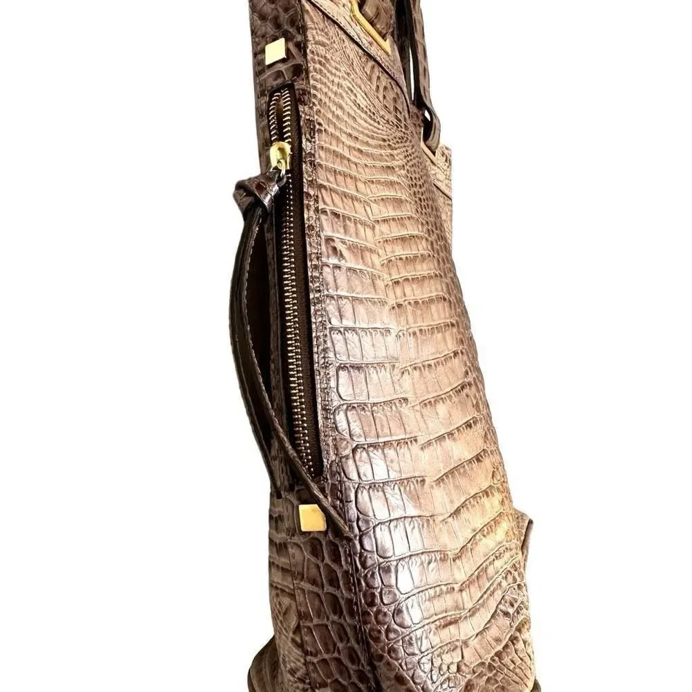 Brahmin Istana Mocha Madison Ave Melbourbe Croc Embossed Top Zip Leather Tote Sh